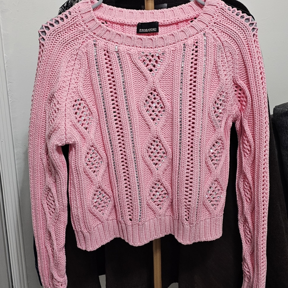 Ermanno Scervino Pink Openwork Knit Sweater